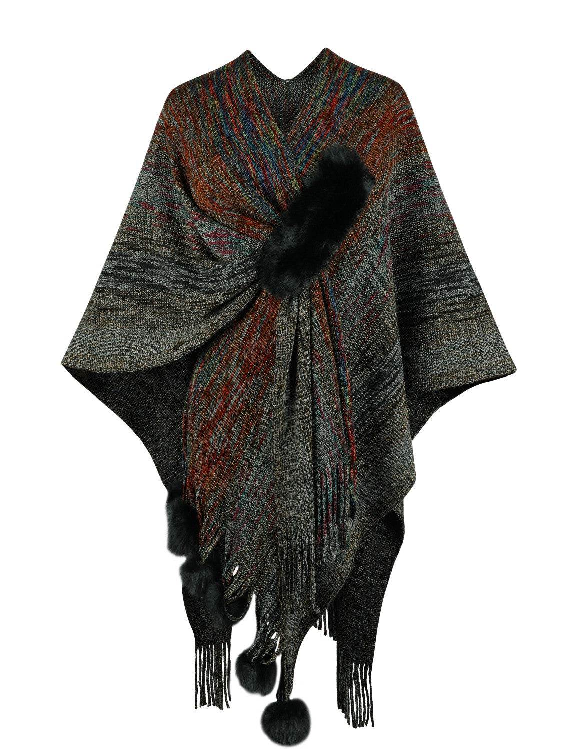 Heathered Fringe Hem Poncho - Delanoir