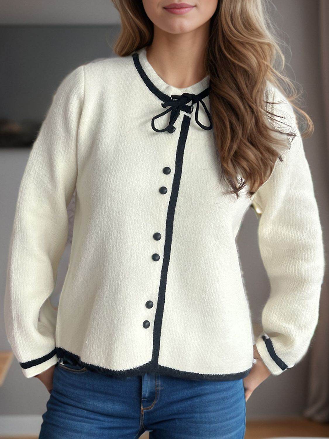 Button Down Long Sleeve Cardigan - Delanoir