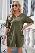 Lovelet Backless Round Neck Half Sleeve Romper - Delanoir
