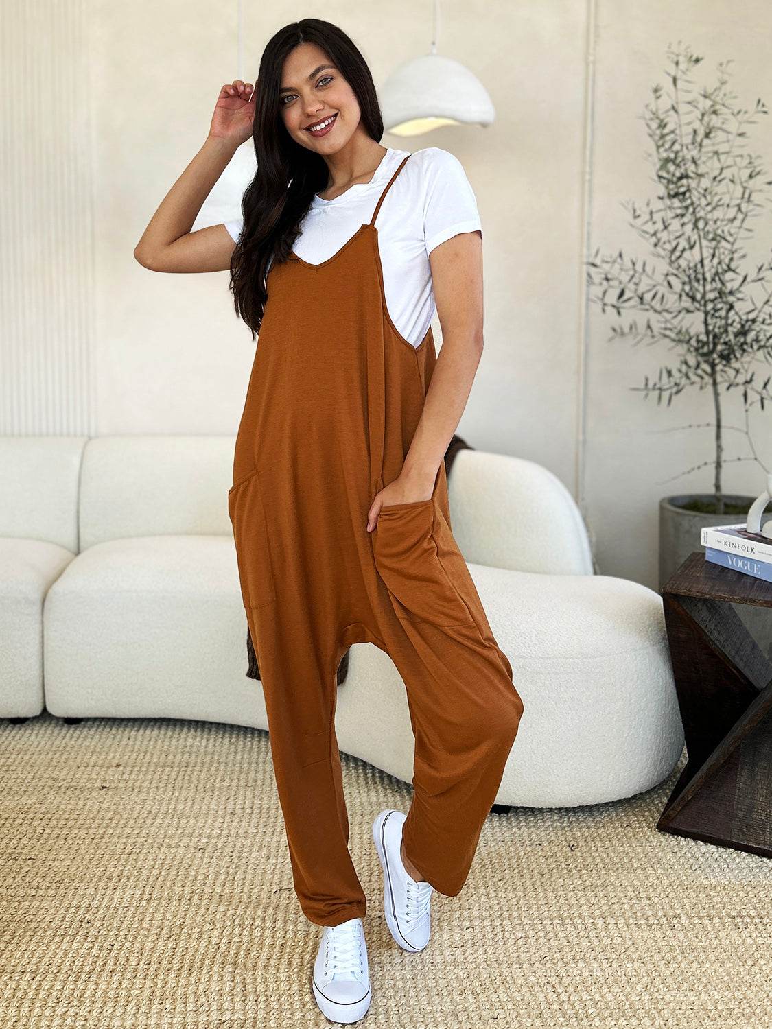 Double Take Full Size Sleeveless V-Neck Pocketed Jumpsuit - Delanoir