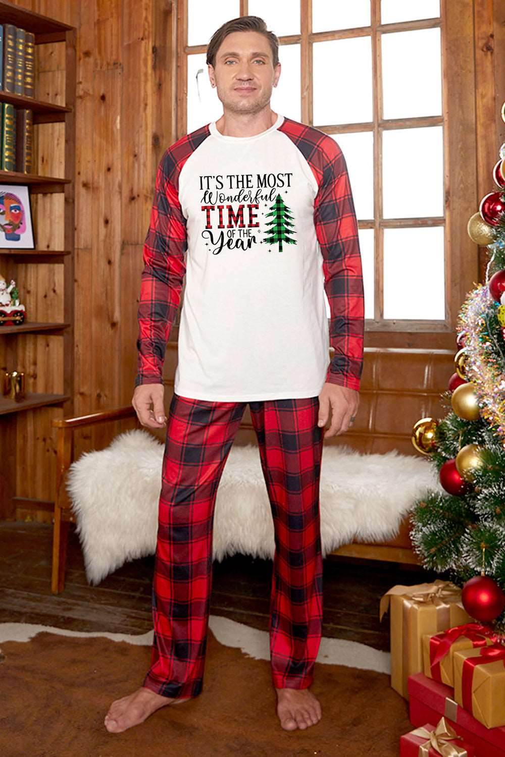 Slogan Graphic Top and Plaid Pants Set - Delanoir
