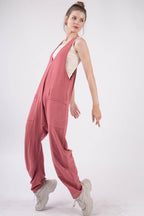 VERY J Plunge Sleeveless Jumpsuit with Pockets - Delanoir