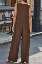 Full Size V-Neck Wide Strap Jumpsuit - Delanoir