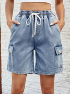 Drawstring Denim Shorts with Pockets - Delanoir