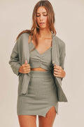 MABLE 3 Pieces Sweater Set with Crop Cami, Mini Skirt, Cardigan - Delanoir