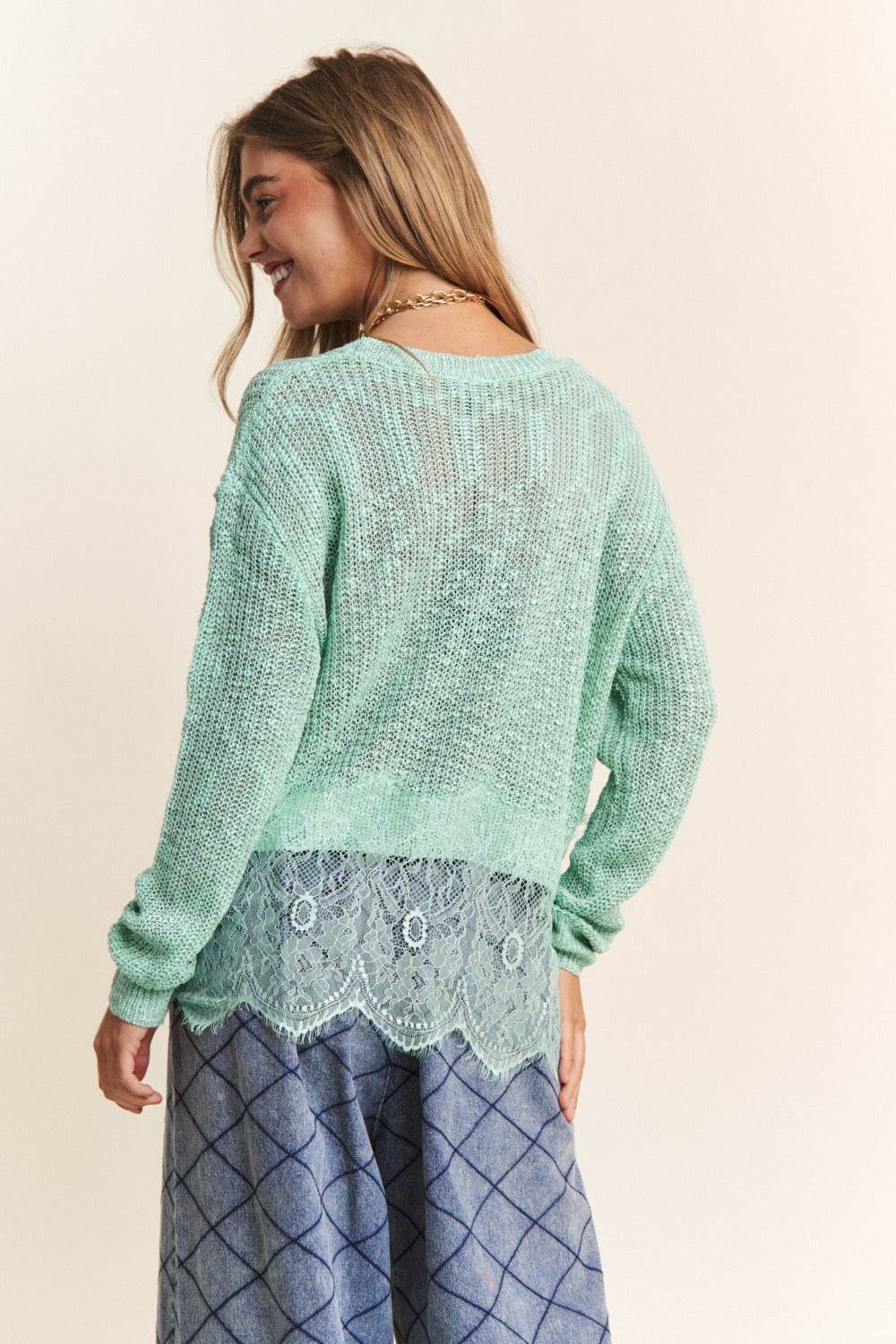 J.NNA Lace Detail Long Sleeve Knit Top - Delanoir