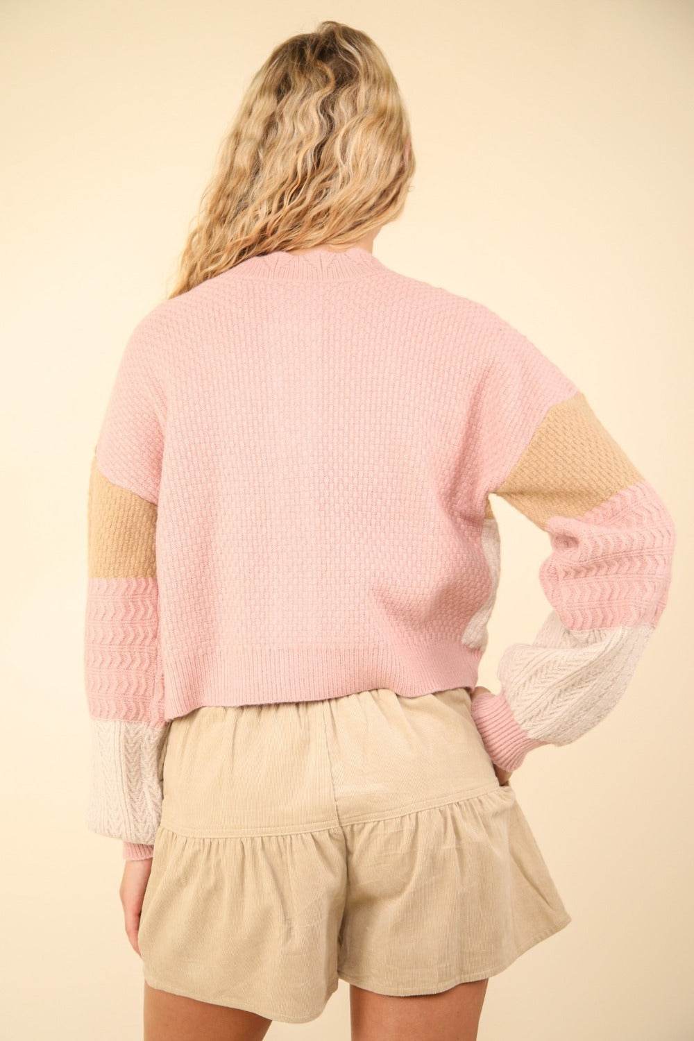 VERY J Color Block Button Down Textured Sweater Cardigan - Delanoir