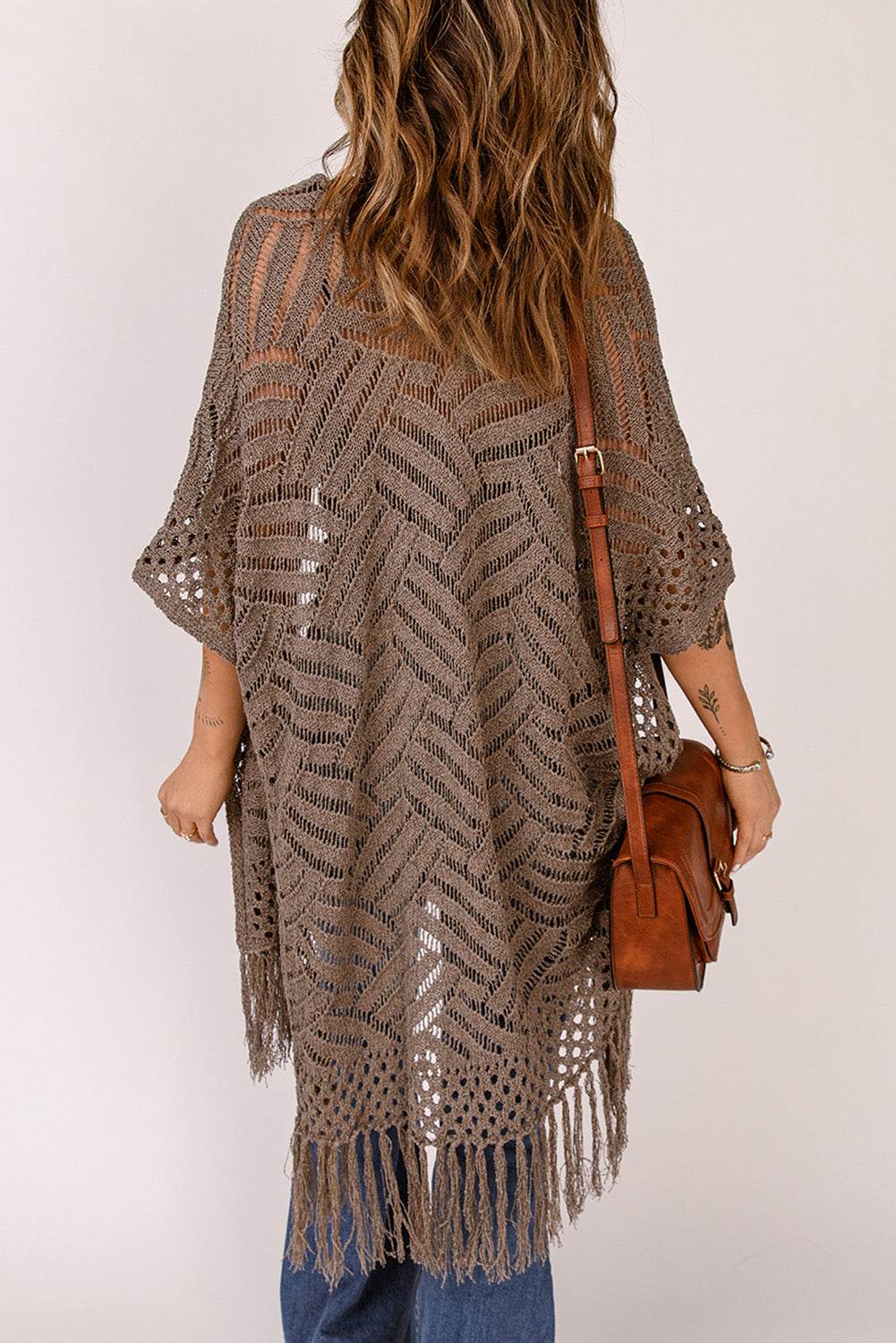 Fringe Hem Slit Open Front Cardigan - Delanoir