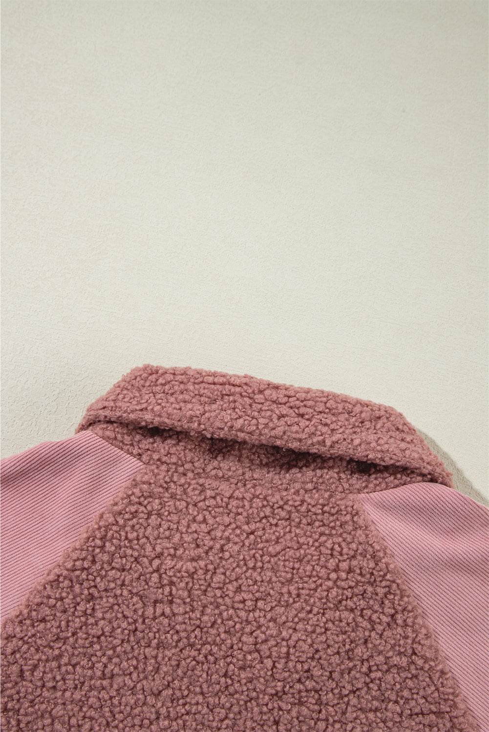 Lace Detail Zip Up Sherpa Patchwork Jacket - Delanoir