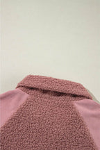 Lace Detail Zip Up Sherpa Patchwork Jacket - Delanoir