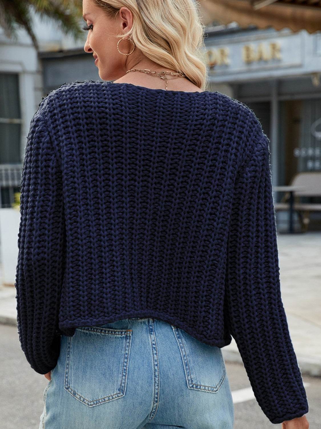 Round Neck Button Up Cardigan with Pockets - Delanoir