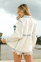 BiBi Snap Down Peplum Washed Shirt - Delanoir