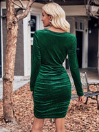 Glitter Ruched Cowl Neck Wrap Dress - Delanoir
