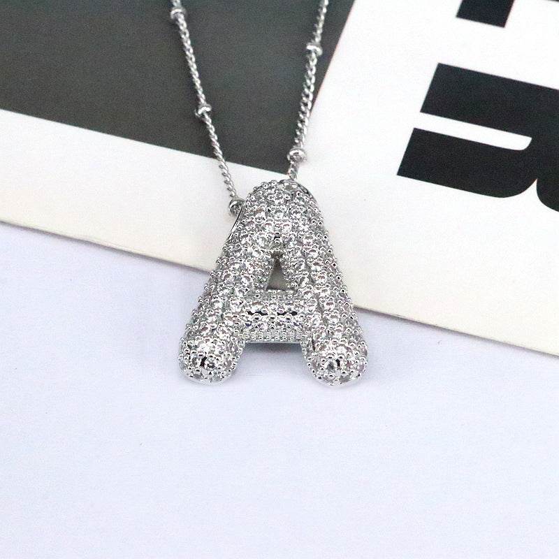 Copper Inlaid Zircon Letter Pendant Necklace - Delanoir