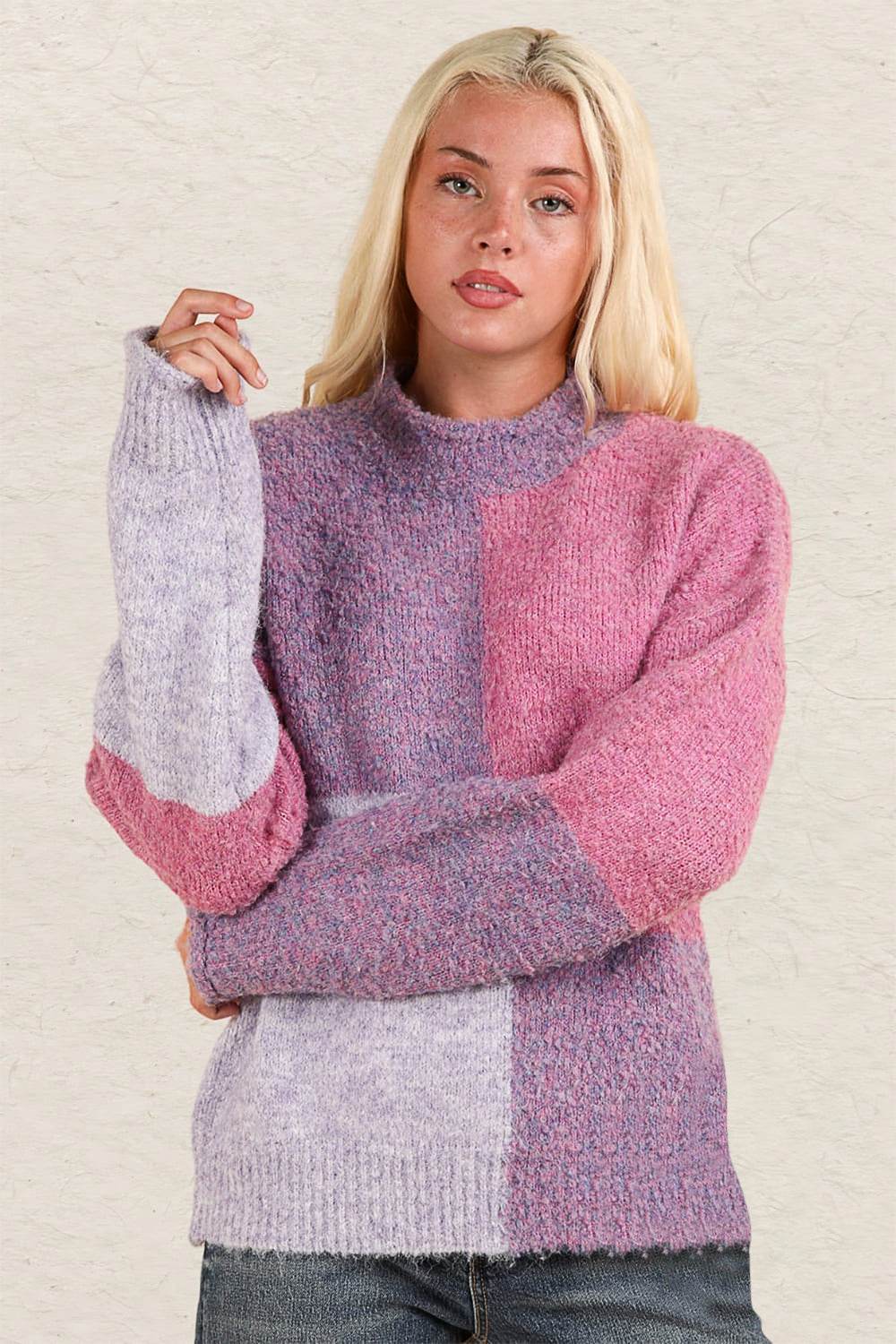 VERY J Color Block Mock Neck Drop Shoulder Sweater - Delanoir