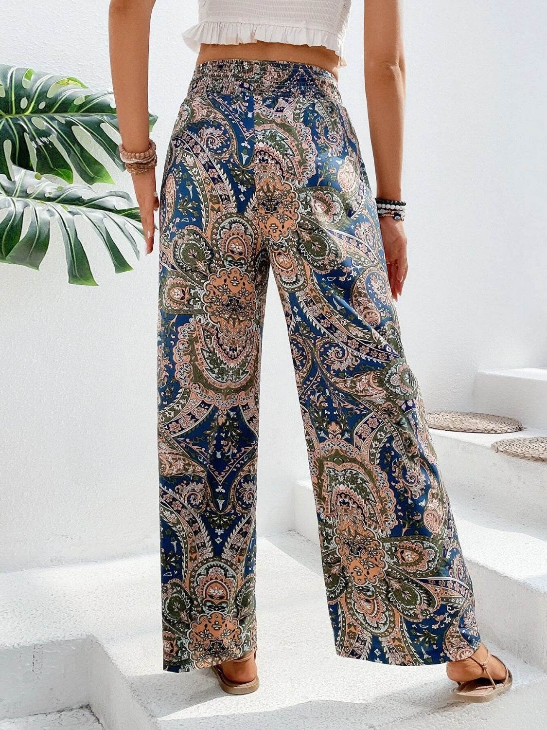 Printed Wide Leg Pants - Delanoir