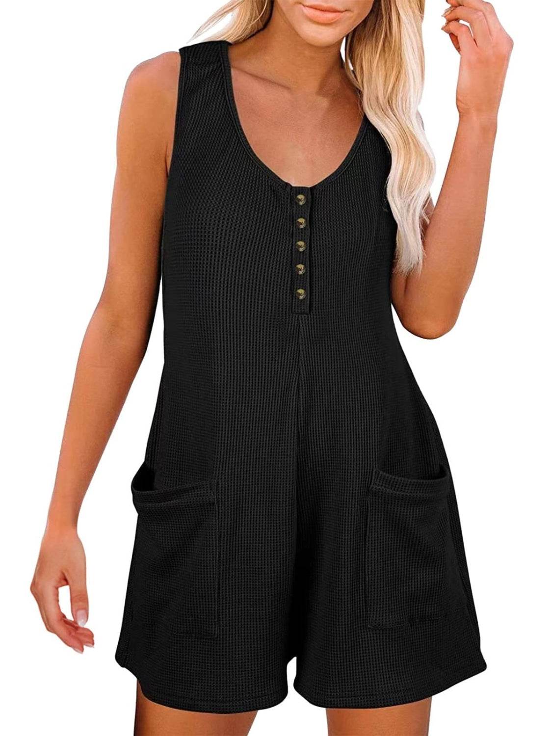 Full Size Pocketed Scoop Neck Sleeveless Romper - Delanoir