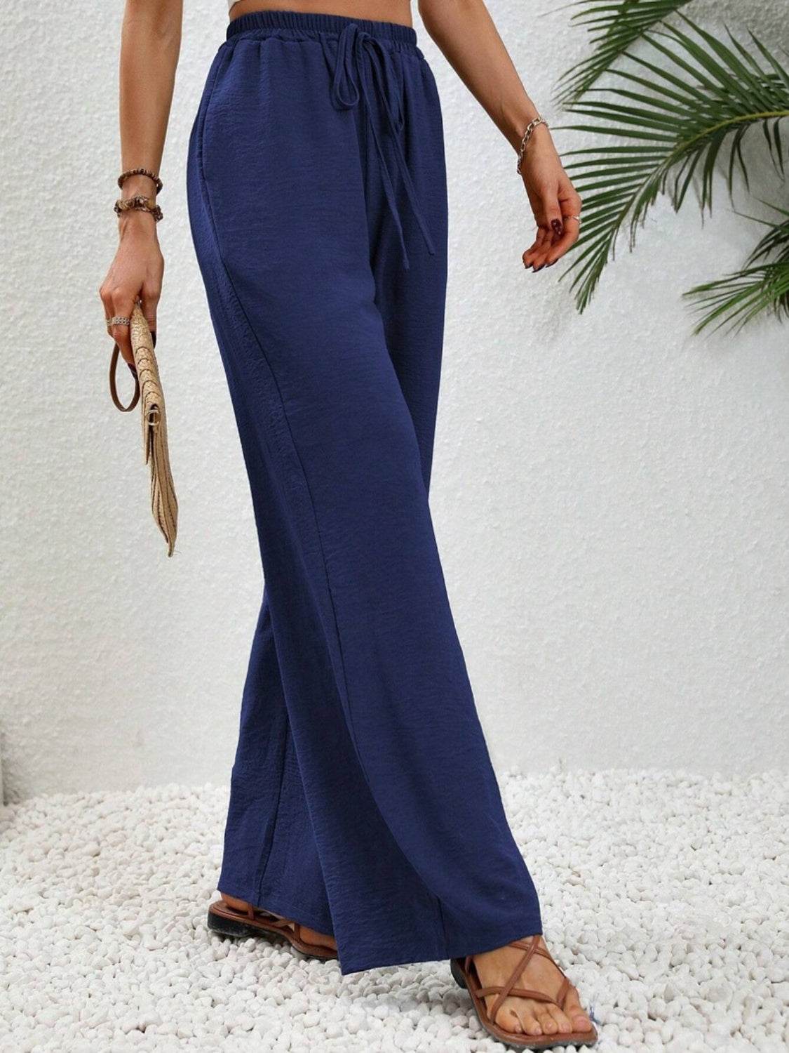 Wide Leg Drawstring Pants - Delanoir