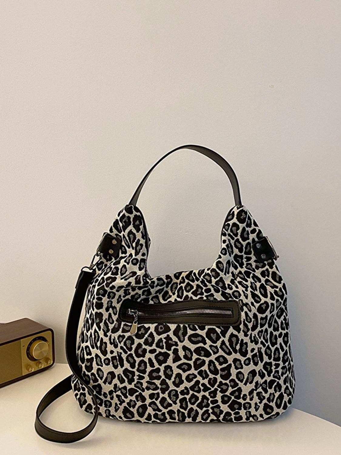 Leopard Polyester Shoulder Bag with Zippers - Delanoir