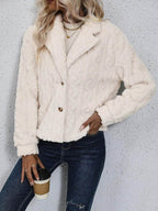 Fuzzy Button Up Collared Neck Jacket - Delanoir