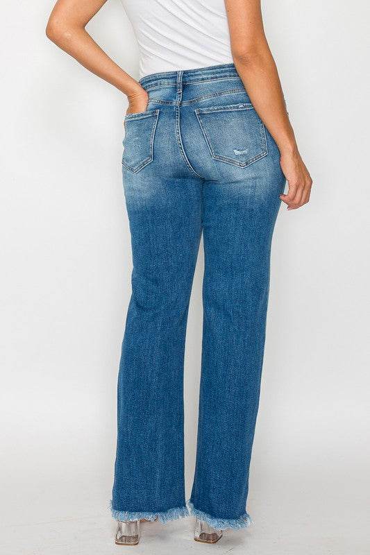 bytos Full Size Raw Hem Distressed Mid Rise Straight Jeans - Delanoir