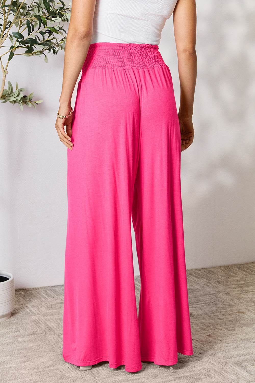 Double Take Full Size Smocked Wide Waistband Wide Leg Pants - Delanoir