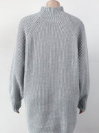 Mock Neck Dropped Shoulder Sweater Dress - Delanoir