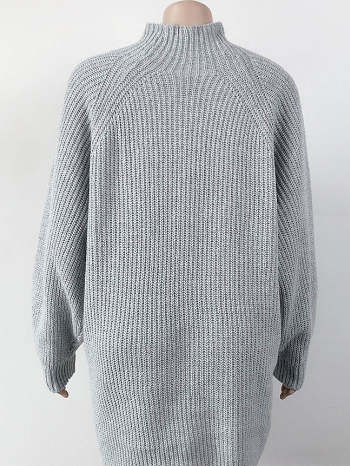 Mock Neck Dropped Shoulder Sweater Dress - Delanoir