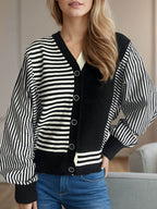 Striped Button Down Long Sleeve Cardigan - Delanoir
