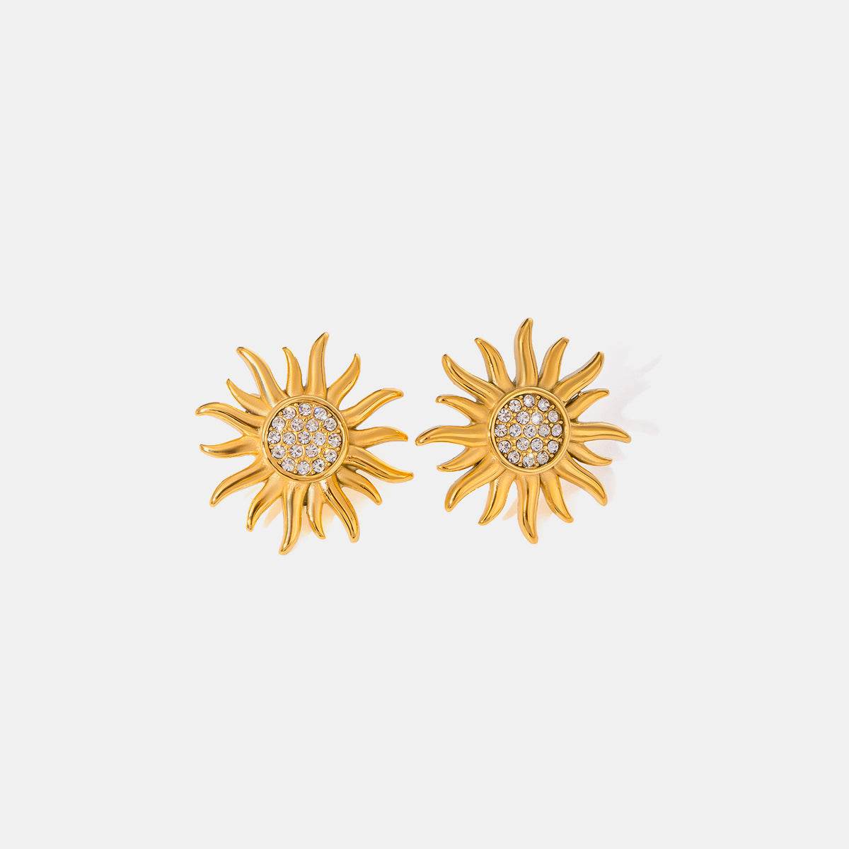 Stainless Steel Inlaid Rhinestone Sun Shape Stud Earrings - Delanoir