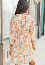 Printed V-Neck Balloon Sleeve Mini Dress - Delanoir