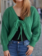 Tied Dropped Shoulder Long Sleeve Cardigan - Delanoir