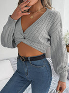 Twisted Cable-Knit V-Neck Sweater - Delanoir