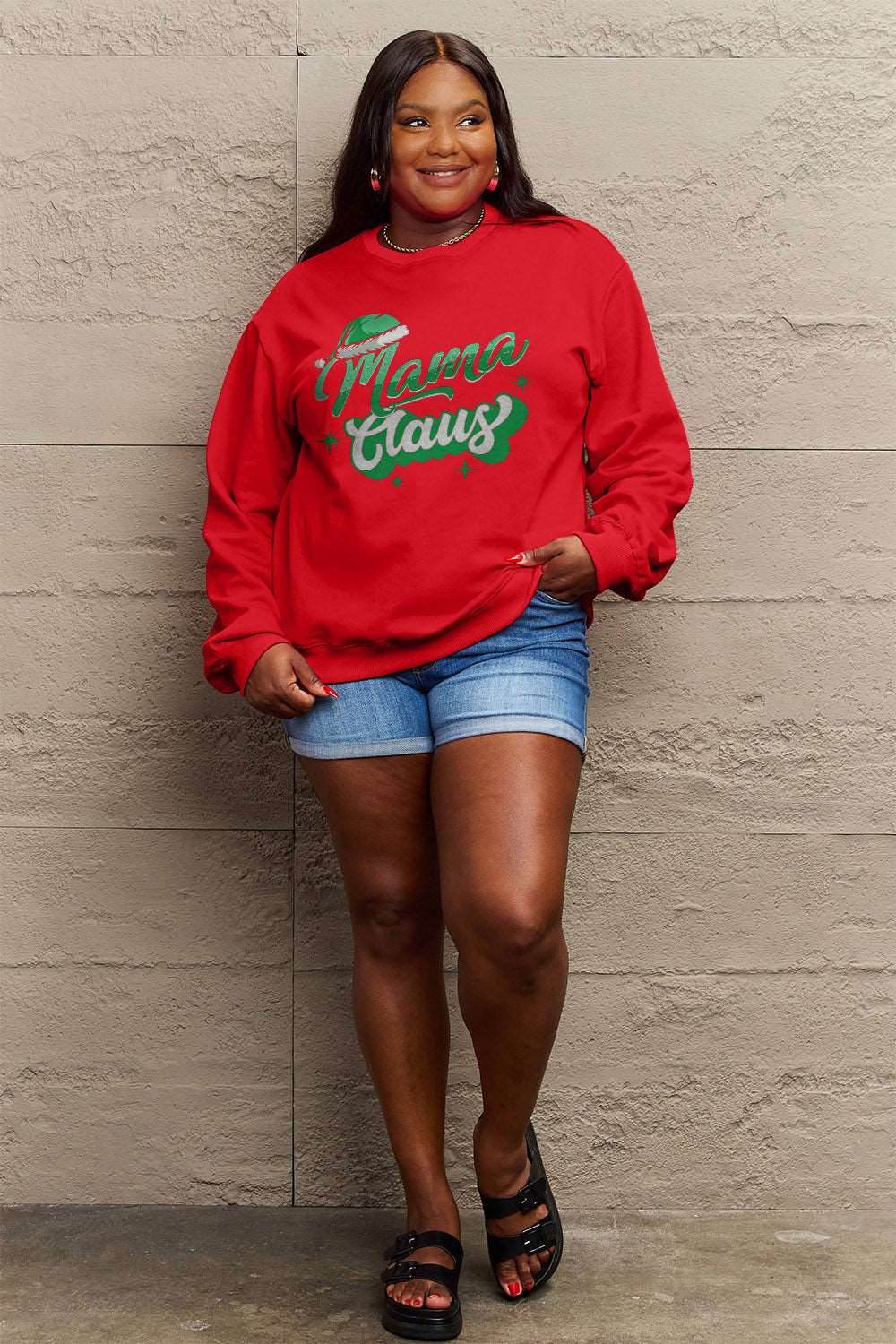 Simply Love Full Size MAMA CLAUS Round Neck Sweatshirt - Delanoir