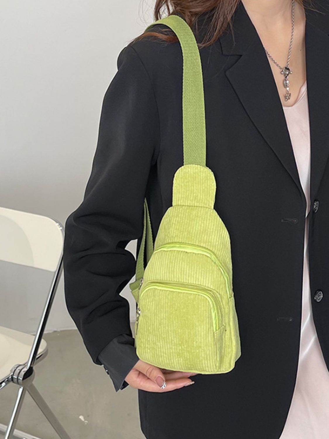 Corduroy Solid Color Crossbody Bag - Delanoir