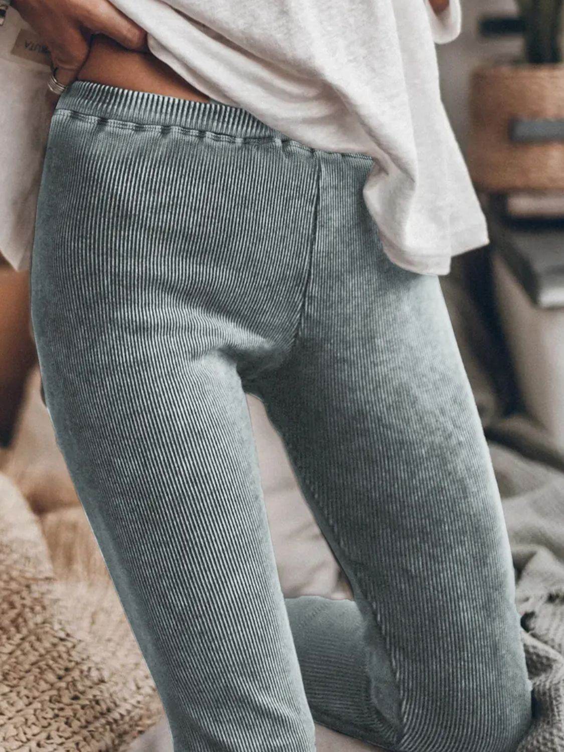 Ribbed Elastic Waist Leggings - Delanoir
