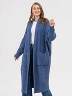 Pocketed Open Front Long Sleeve Longline Cardigan - Delanoir