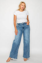 bytos Full Size High Rise Wide Leg Jeans with Pockets - Delanoir