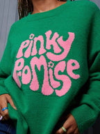 PINKY PROMISE Round Neck Drop Shoulder Sweater - Delanoir