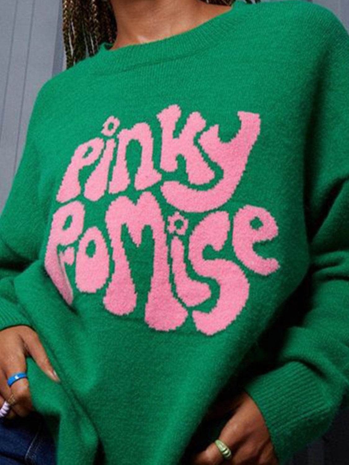 PINKY PROMISE Round Neck Drop Shoulder Sweater - Delanoir