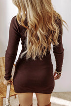 Slit Mock Neck Long Sleeve Wrap Sweater Dress - Delanoir