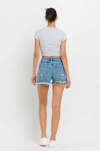Lovervet Stepped Waist Raw Hem Denim Shorts - Delanoir