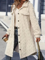 Fuzzy Button Up Long Sleeve Longline Coat - Delanoir