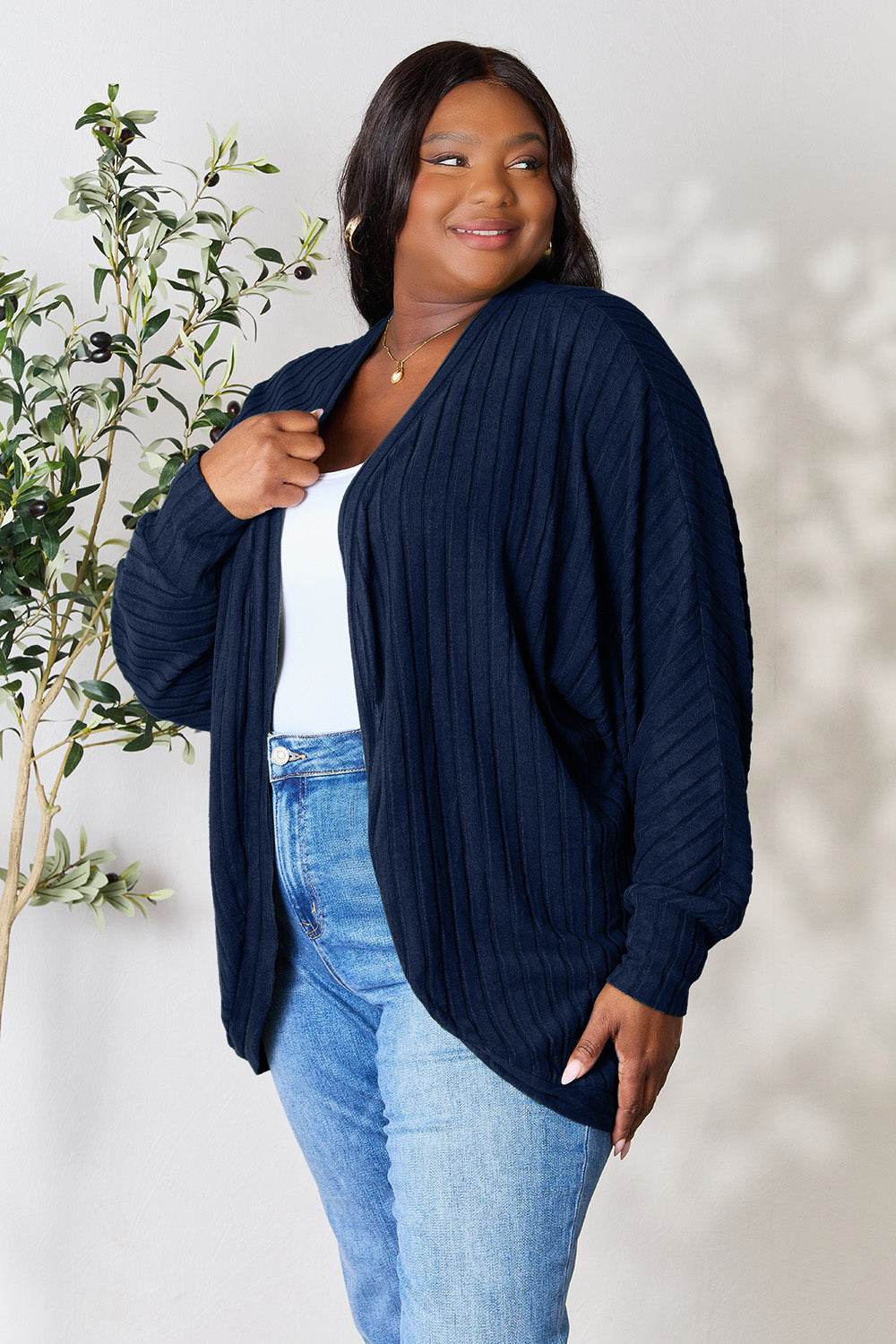 Basic Bae Full Size Ribbed Cocoon Cardigan - Delanoir