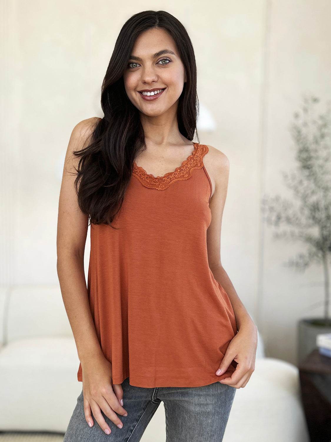 Basic Bae Full Size Lace Detail V-Neck Cutout Cami - Delanoir