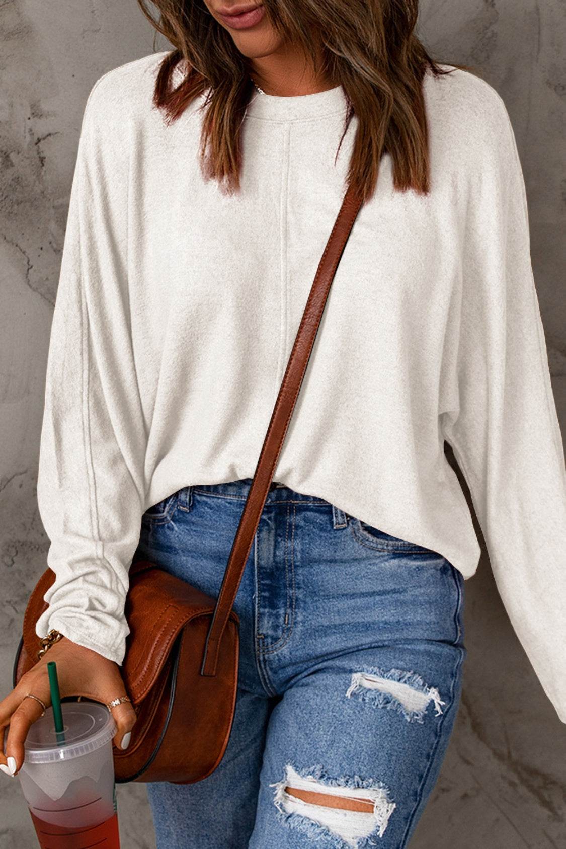 Double Take Full Size Round Neck Long Sleeve T-Shirt - Delanoir