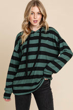 BOMBOM Drawstring Striped Dropped Shoulder Hoodie - Delanoir