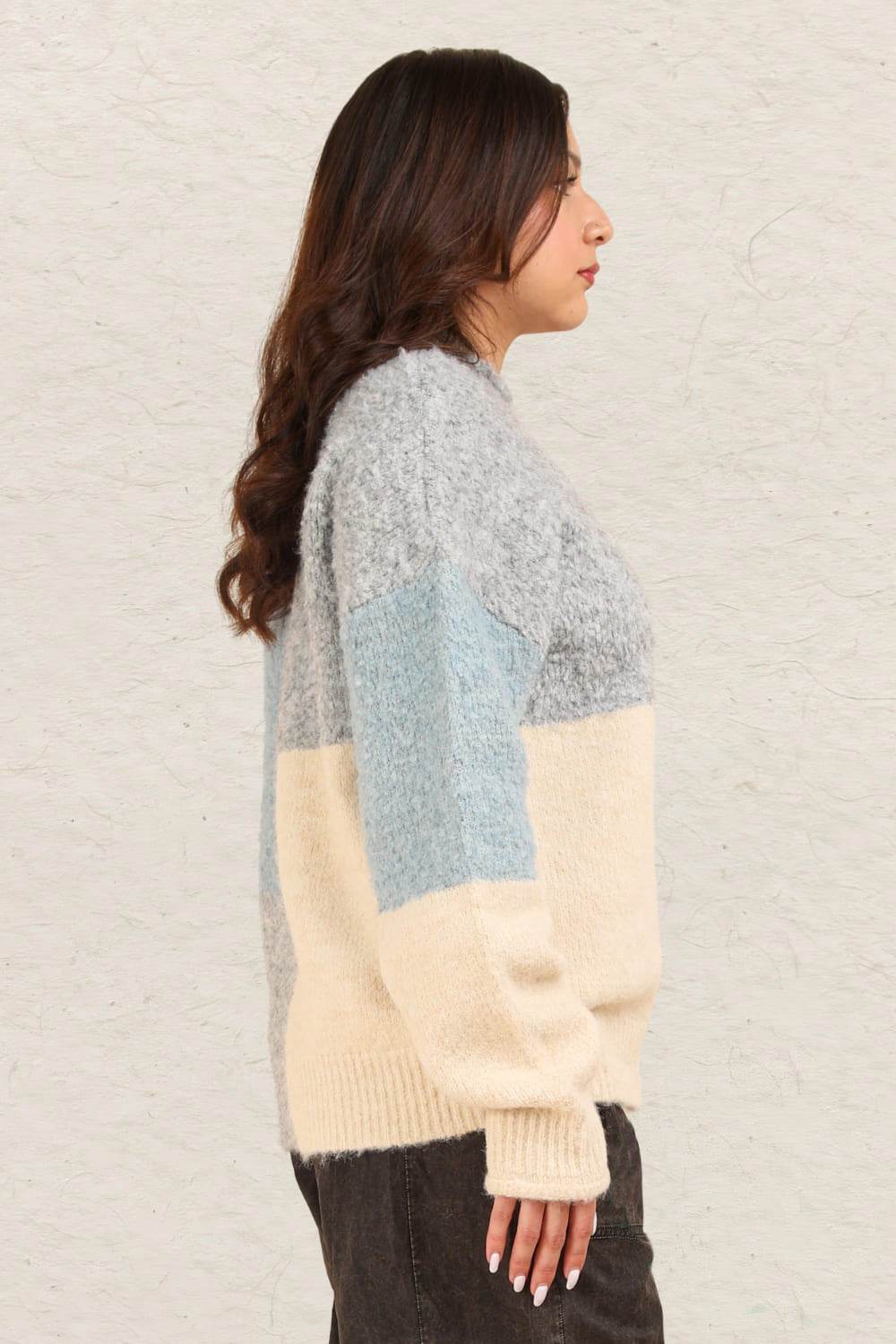 VERY J Color Block Mock Neck Drop Shoulder Sweater - Delanoir