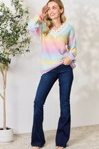 BiBi Rainbow Gradient Crochet Deetail Sweater - Delanoir