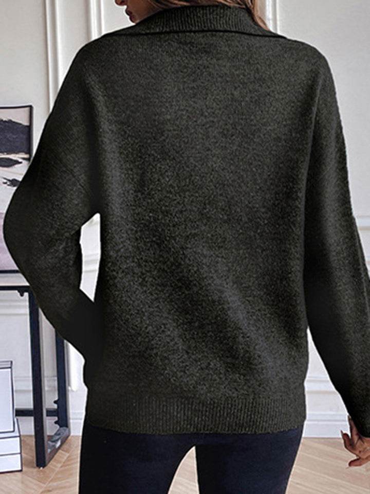 Half Zip Dropped Shoulder Sweater - Delanoir